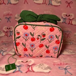 Pink Quilted Bag with Cherry and Floral Pattern